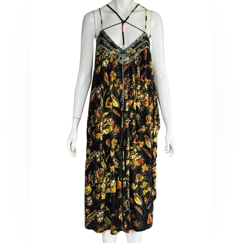 Free People Bohemian Garden Party Cotton Blend Knit Dress In Black Combo S L G#3 - Picture 4 of 16